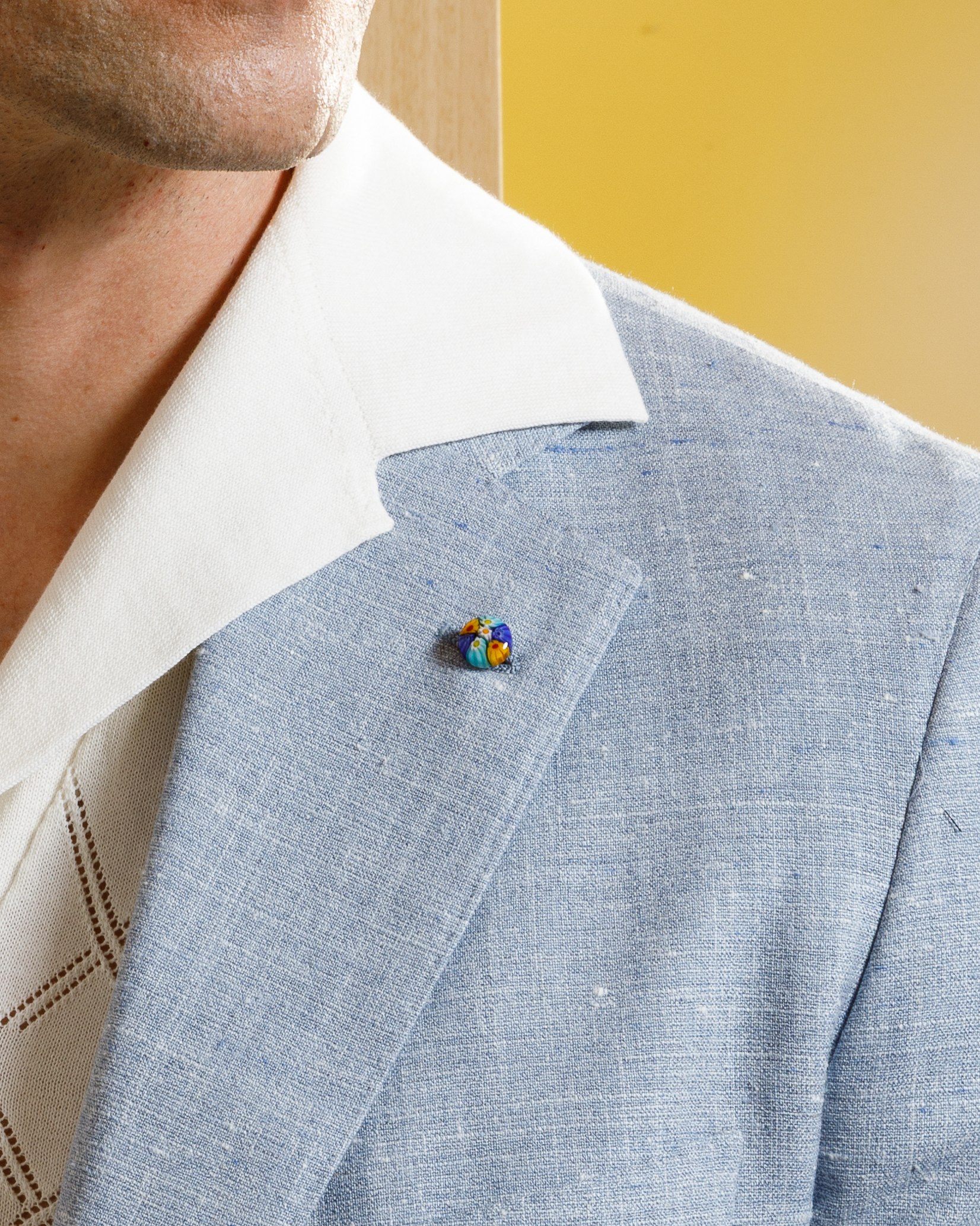 JACKETINTHEBOX®, Abito monopetto color celeste con fiammature blu e bianche. - immagine 4